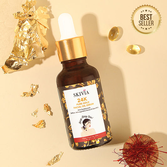 Skivia 24K Pure Gold Facial Oil Serum with Saffron & Goat Milk - 30 ml