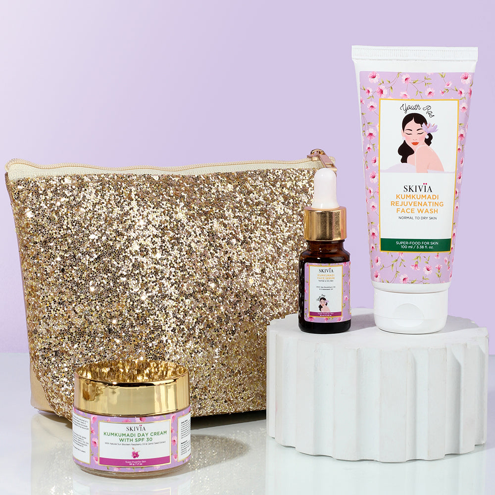 Skivia Kumkumadi Day Care Combo with Luxury Makeup Pouch