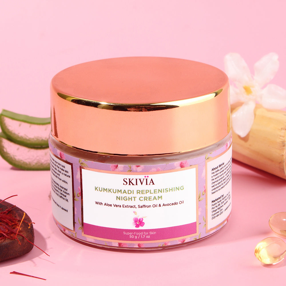 Skivia Kumkumadi Replenishing Night Cream with Hyaluronic Acid & Aloe Vera Extract - 50 gm