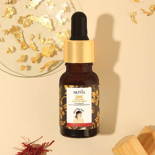 24K Pure Gold Mini Facial Oil Serum with Sandalwood & Saffron - 15 ml | Revives Elasticity | Reduces Signs of Ageing