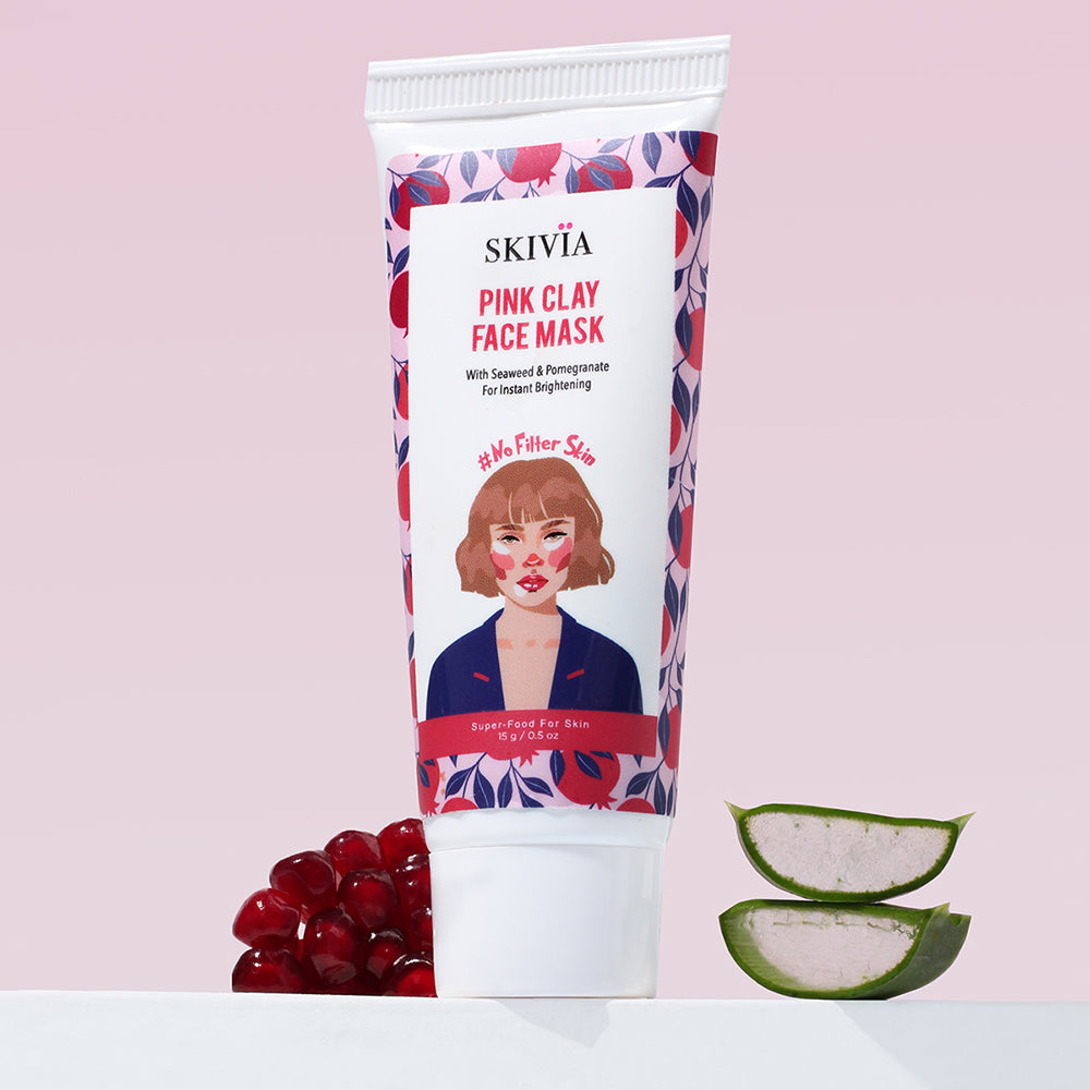 Skivia Pink Clay Mini Face Mask With Seaweed & Pomegranate - 15 g